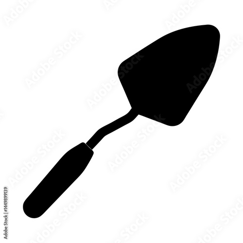 Black silhouette of a trowel tool used in gardening or masonry work