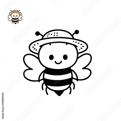 Happy Bee in Hat: A charming cartoon bee, adorned with a fashionable hat, exudes cheerfulness, inviting joy and happiness to brighten any day.