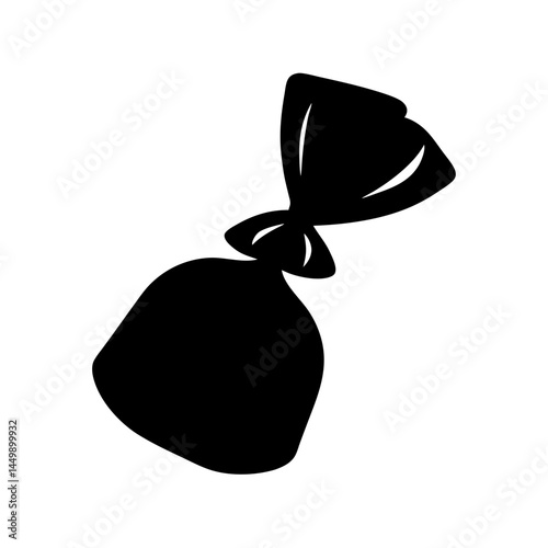 A solid black image of candy in a wrapped shape, on white