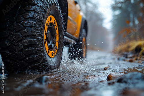 car tire on snow rugged splash 