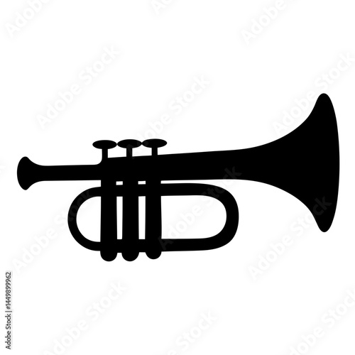 Simple black silhouette of a trumpet on a white background illustration