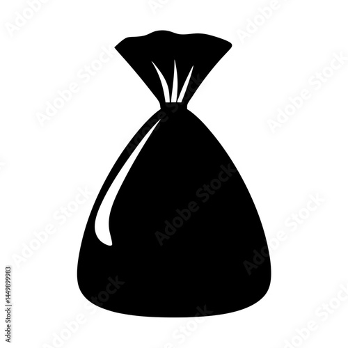 Silhouette of a tied sack, representing storage, secrecy, or treasure