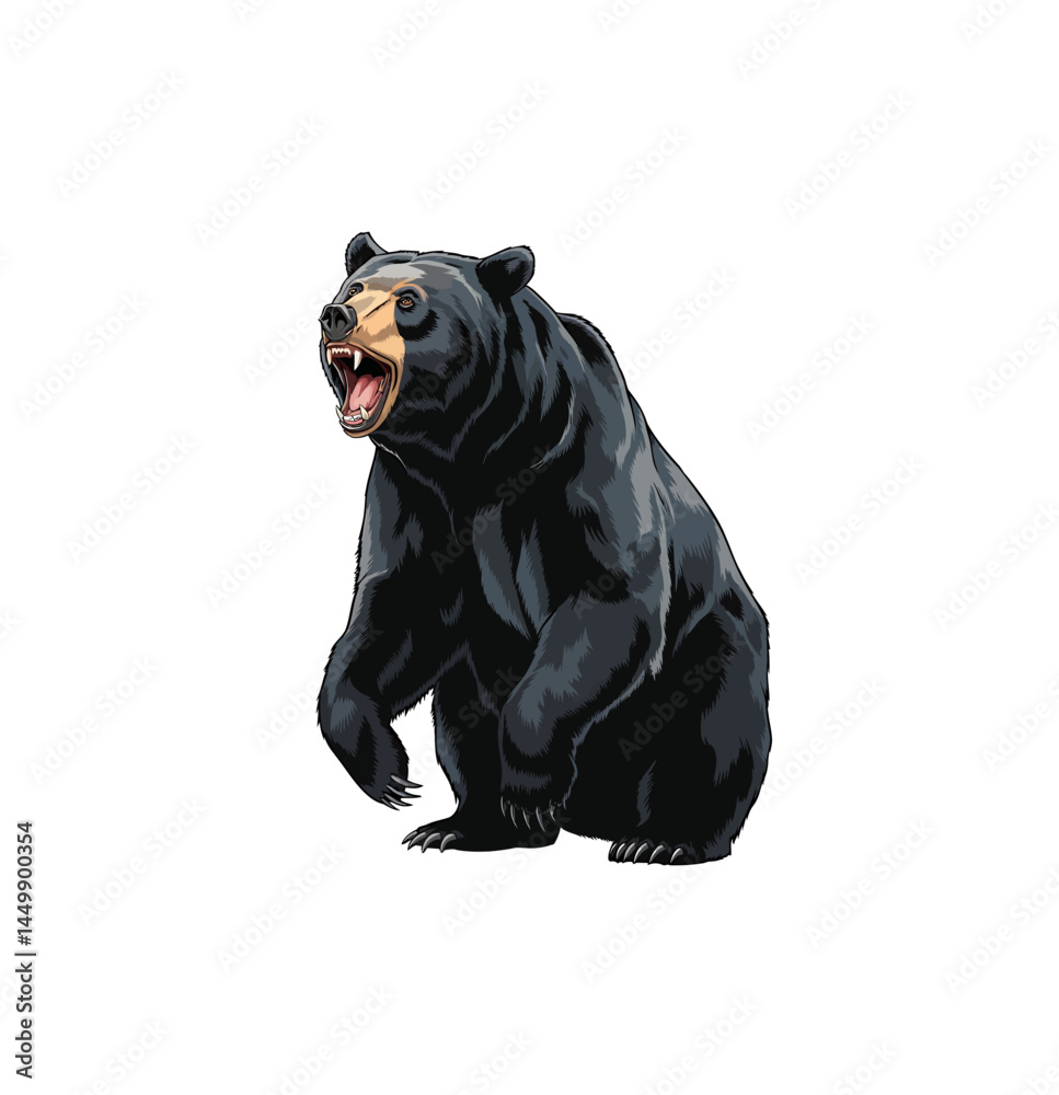 Obraz premium Angry bear standing vector illustration isolated on white.