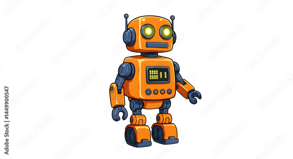 Cute Orange Robot Cartoon Character Design Illustration ai kid toy icon bold game retro happy funny 