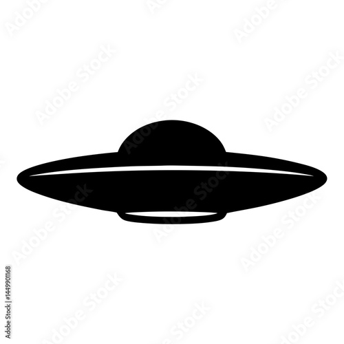 Stylized Silhouette of a Classic Flying Saucer or UFO on White
