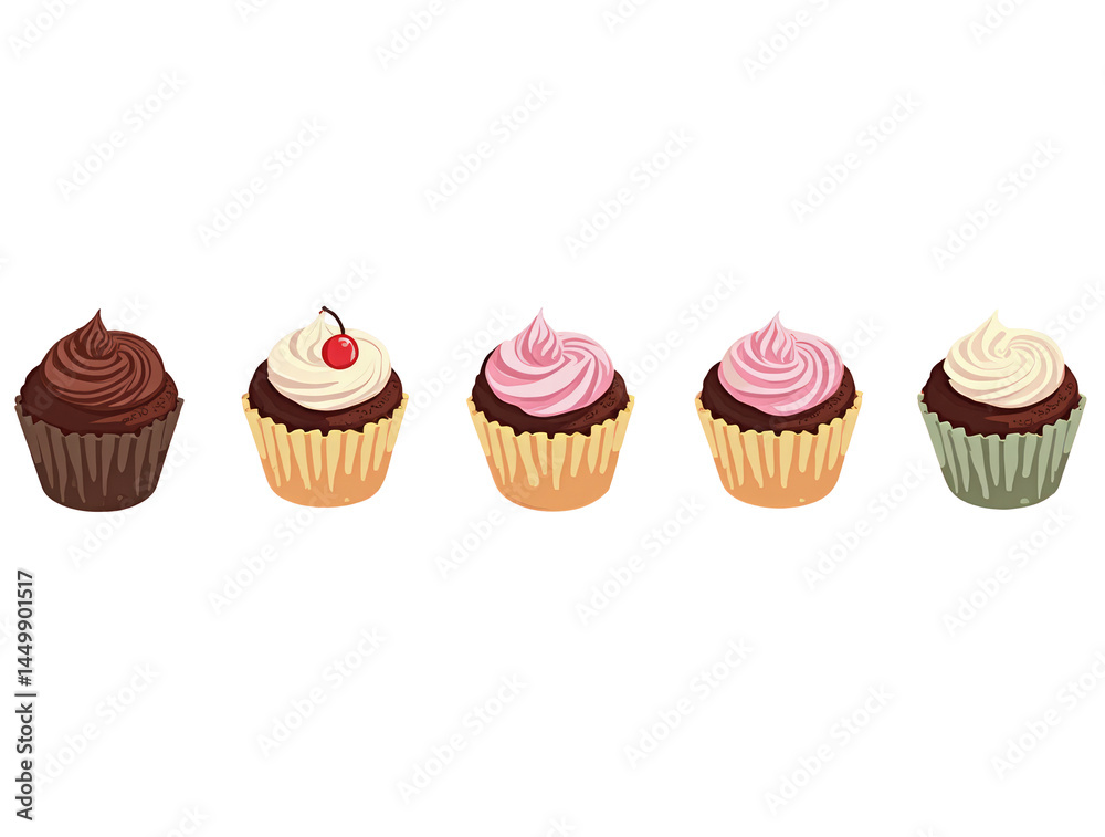 Cupcakes Stretched in Evenly Spaced Parallel Lines Alternating Between Bold Chocolate Frosting and Pastel Frosting Cupcakes Stretched in Evenly Spaced Parallel Lines Alternating Between Bold Chocolate Frosting and Pastel Frosting