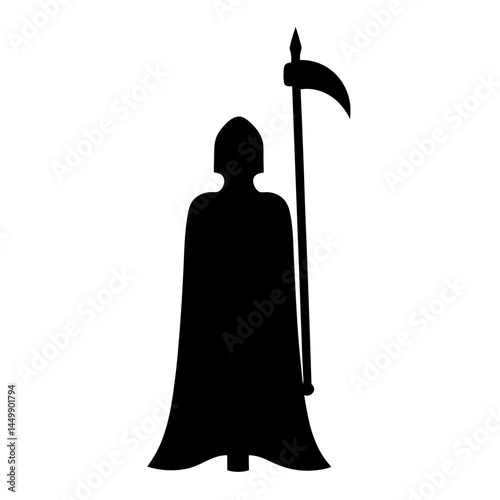 The Grim Reaper Silhouette Standing with Scythe Isolated on White Background