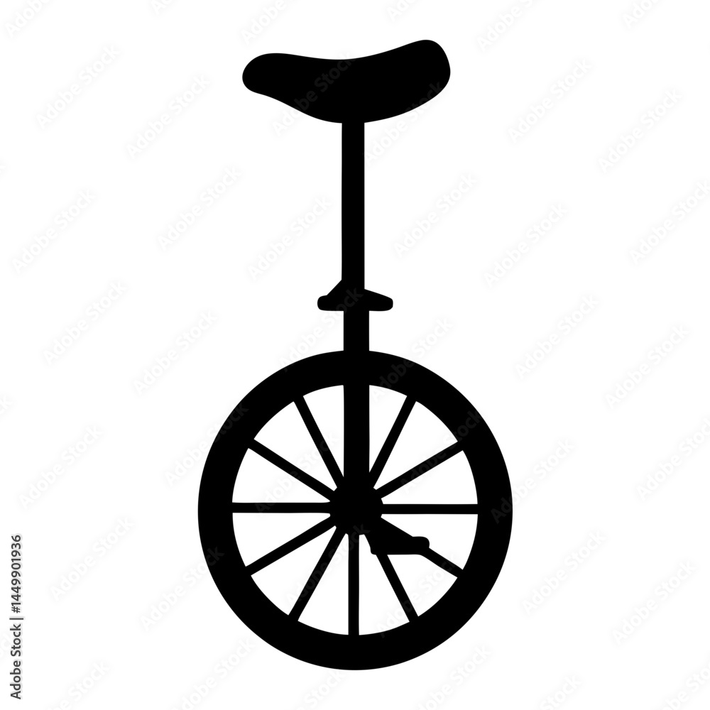 Silhouette of a retro unicycle with seat and spokes on the wheel Silhouette of a retro unicycle with seat and spokes on the wheel