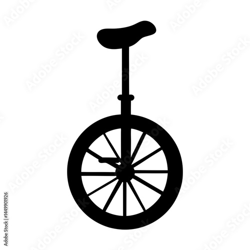 Simple graphic illustration of a black silhouette unicycle on a white background