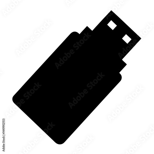 Black and white stylized icon of a universal serial bus drive