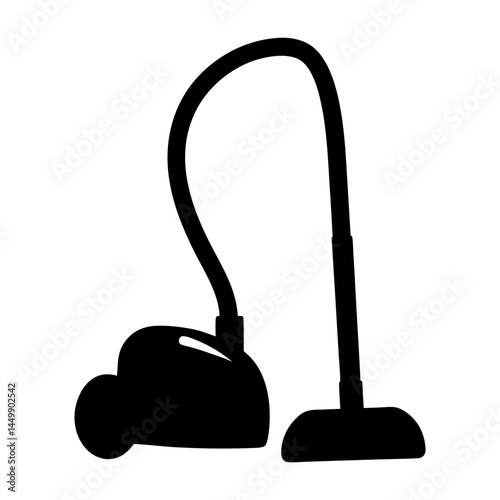 A simple black silhouette illustration of a domestic vacuum cleaner machine
