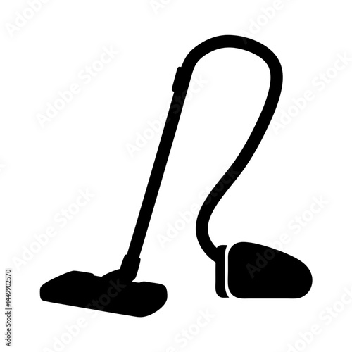 Simple black silhouette illustration of an upright vacuum cleaner, modern design