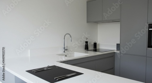 Minimalist Kitchen Corner View: Clean Countertops and Sleek Cabinets