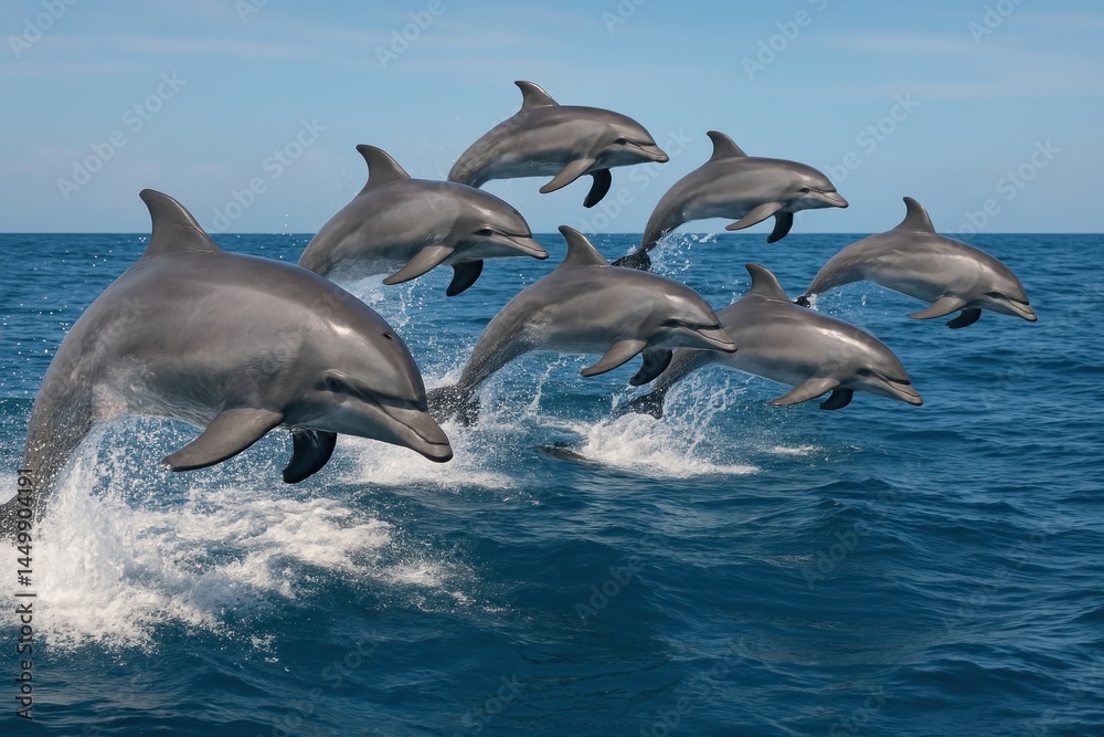 Fototapeta premium Dolphins leaping ocean waves