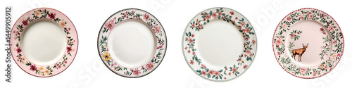 Elegant ceramic plates with floral and deer motifs photo