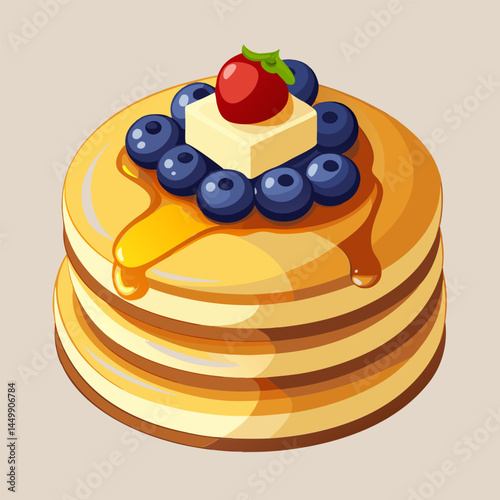 Stack of Pancakes with Blueberries. Butter. and Syrup