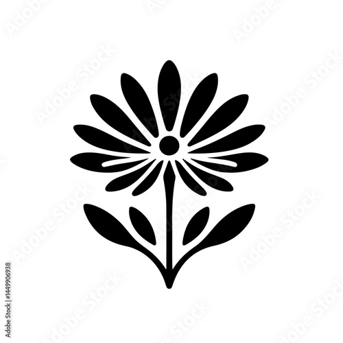 Daisy Flower Silhouette with Leaves