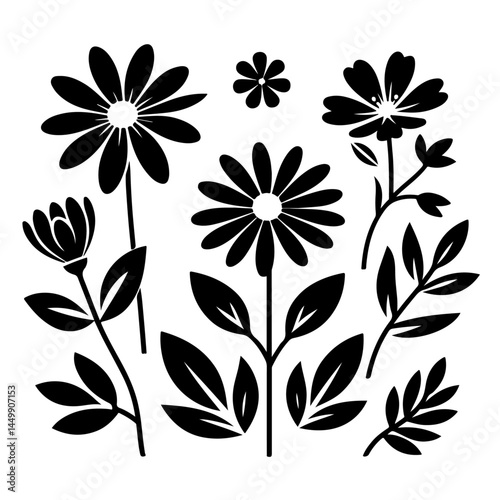 Daisy Flower Silhouette with Leaves
