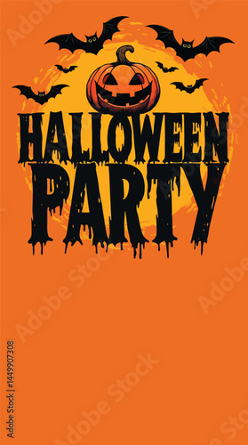 Spooky Halloween Party Invitation Design Featuring Jack-o'-Lanterns and Bats, Graphic Artwork, Festive Atmosphere