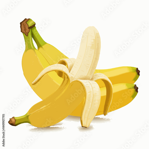 A illustration of a bunch of ripe bananas with their peel slightly open.