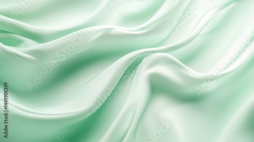 Smooth, flowing mint green silk fabric with soft drapes and shadows