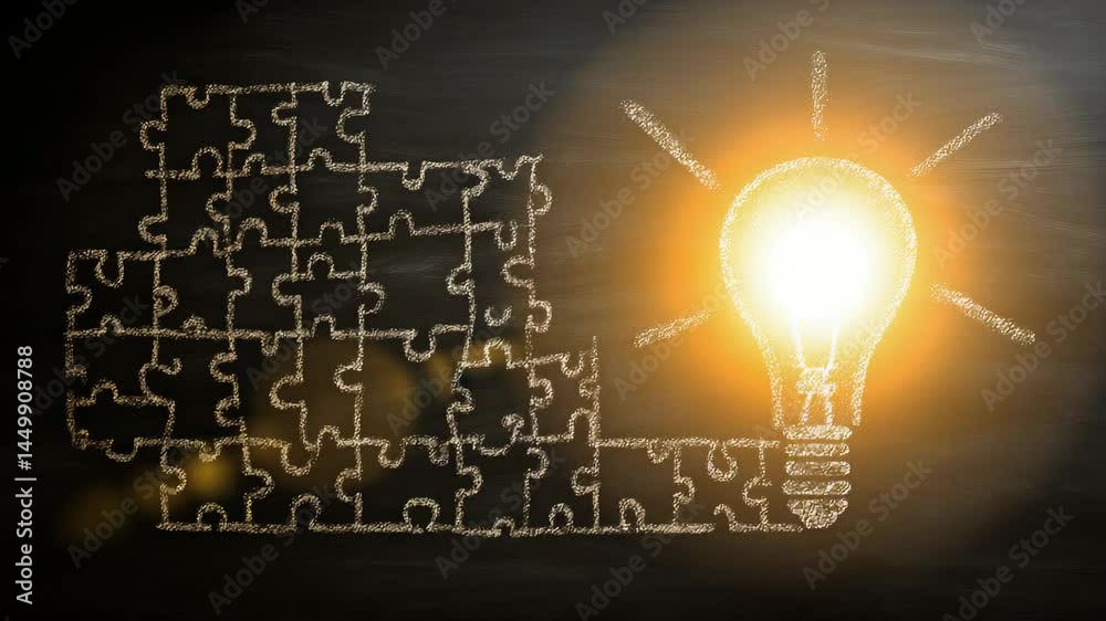 Draw a light bulb on the board to symbolize an idea, create a visual puzzle of steps to represent a step-by-step process. Draw a light bulb on the board to symbolize an idea, create a visual puzzle of steps to represent a step-by-step process.