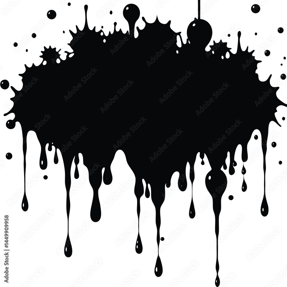 Black dripping ink. Isolated spots of paint, floating oil blots vector set. Blob paint, ink splatter black, stain and drip illustration

