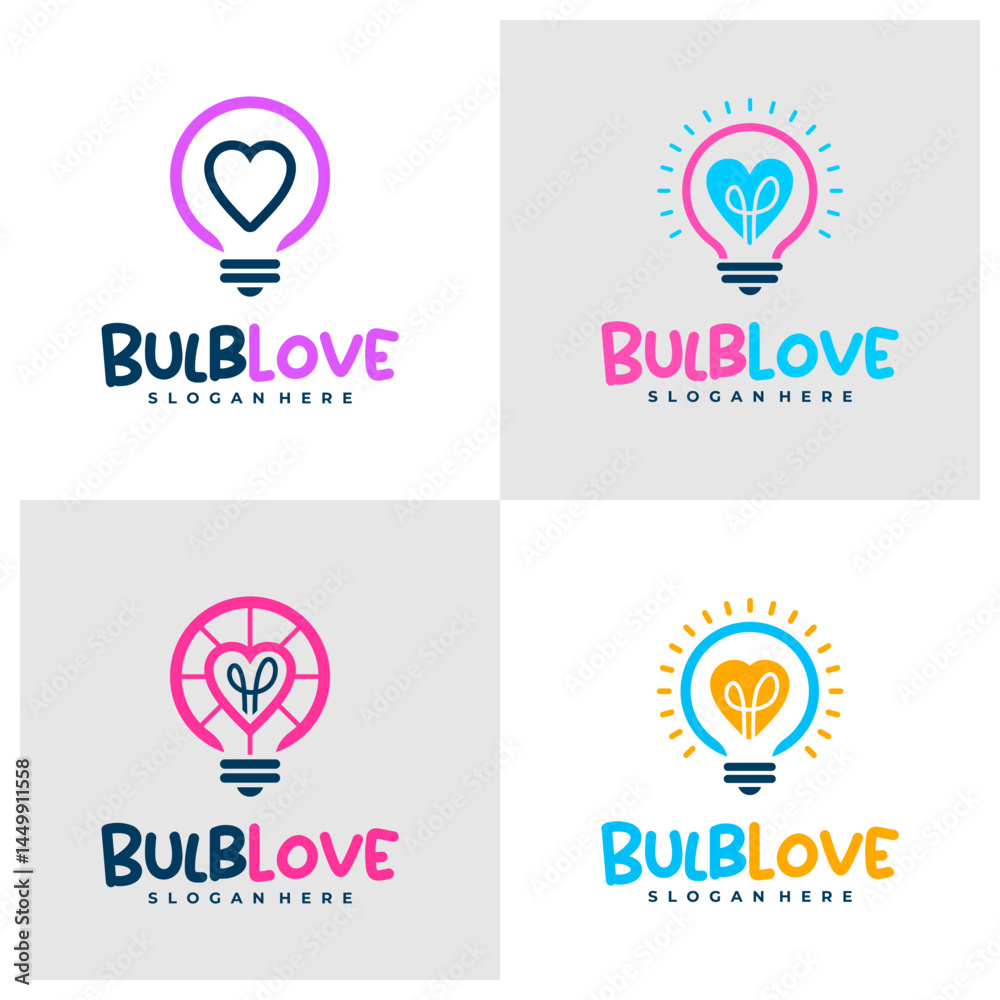 Set of Bulb Love logo design concept vector. Love Bulb Logo Design Template. Creative Symbol. Icon Set of Bulb Love logo design concept vector. Love Bulb Logo Design Template. Creative Symbol. Icon