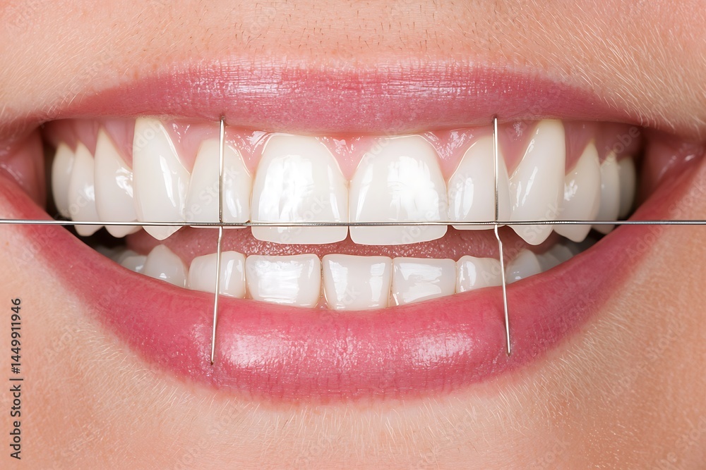 Fototapeta premium Close-Up View of Perfect Smile with Teeth Alignment and Dental Care
