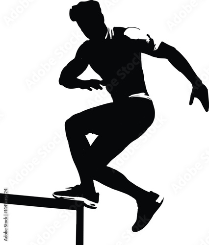 Male Athlete Hurdling Silhouette Vector Illustration
