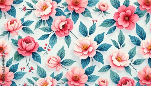 Subtle pastel floral repeat pattern ideal for social media posts, illustration, graphic, whimsical