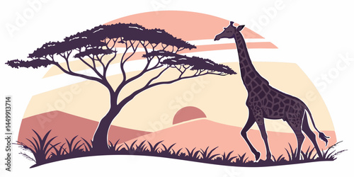 Giraffe Silhouette in Flat Minimal Style