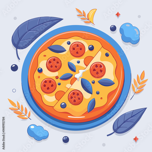 Pizza with Pepperoni and Tomatoes . Delicious Italian Food