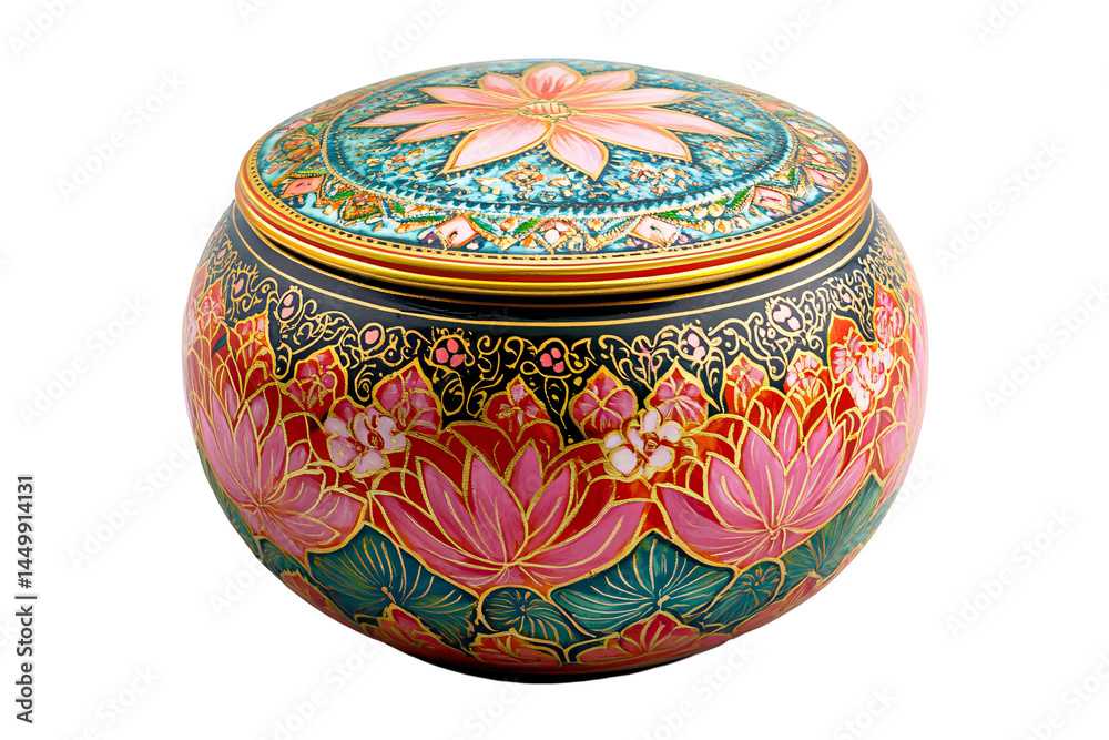 a colorful round container with a lid a colorful round container with a lid