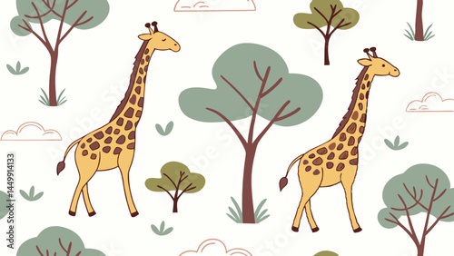 Seamless Giraffe Jungle Pattern Vector