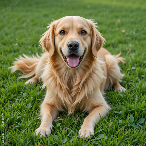 Golden retrieverlie on grass