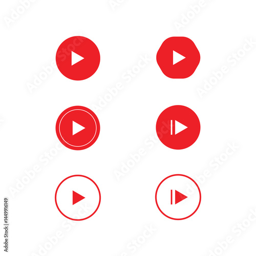 Red play button icon vector template. Web player icon or play button icon design