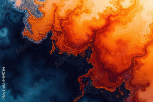 Mesmerizing Ink in Water: Swirling Navy & Pale Orange Colors Create Dreamlike Patterns