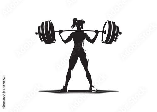 Weightlifting, woman lifting big barbell, bodybuilding Silhouette Vector