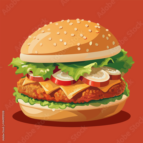 Juicy Cheeseburger with Lettuce. Tomato. and Onion