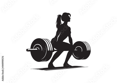 Weightlifting, woman lifting big barbell, bodybuilding Silhouette Vector