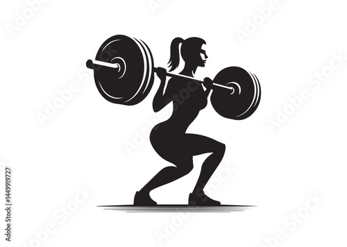 Weightlifting, woman lifting big barbell, bodybuilding Silhouette Vector