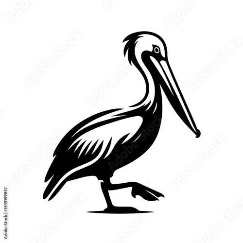 Pelican Silhouette with Detailed Feathers