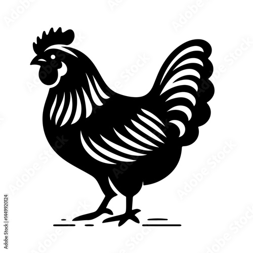 Rooster Silhouette with Detailed Feathers