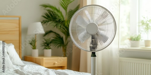 Standing Fan in Bedroom with Natural Light