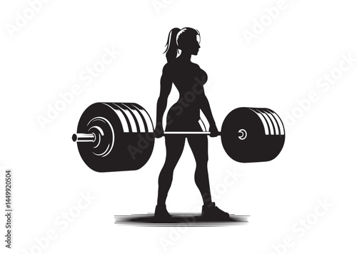 Weightlifting, woman lifting big barbell, bodybuilding Silhouette Vector