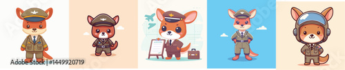 cute kangaroo vector in pilot costume