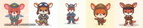 cute kangaroo vector in pilot costume