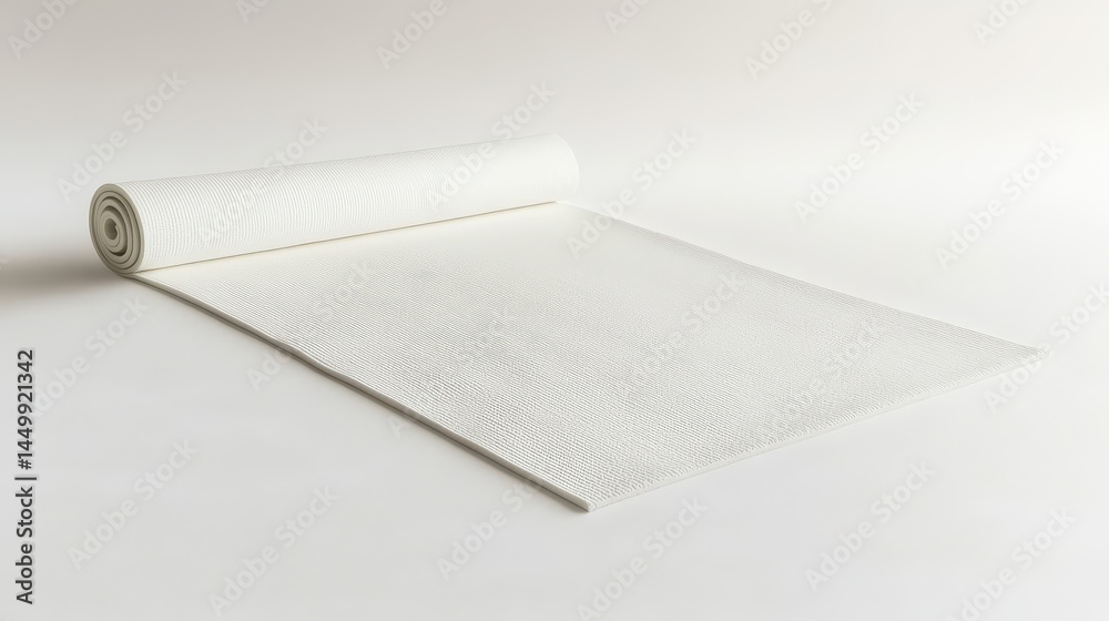 Fototapeta premium Rolled white yoga mat on smooth surface, ideal for fitness sessions