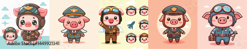 cute pig vector in pilot costume